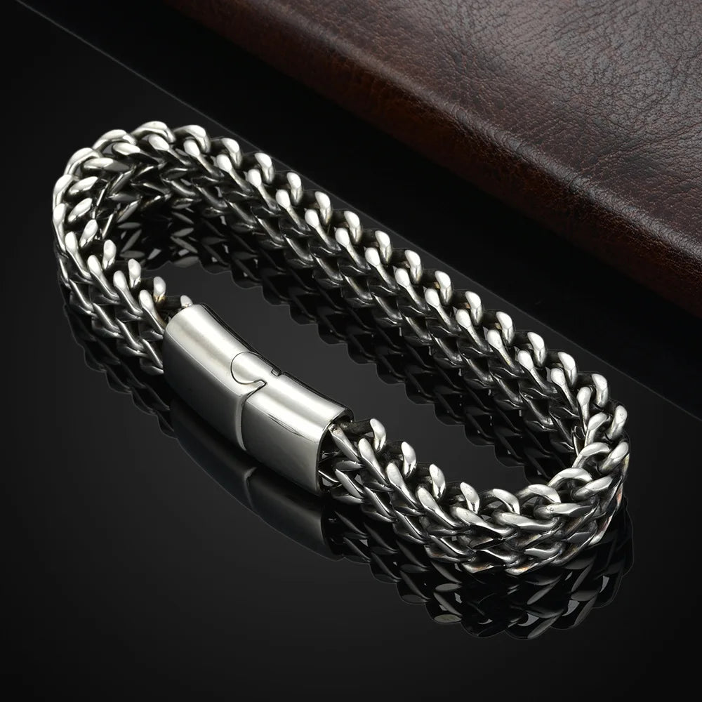 Stainless Steel Braided Double Row Front and Rear Fish Scale Alloy Magnetic Buckle Bracelet with Keel Jewelry New Model - Acros