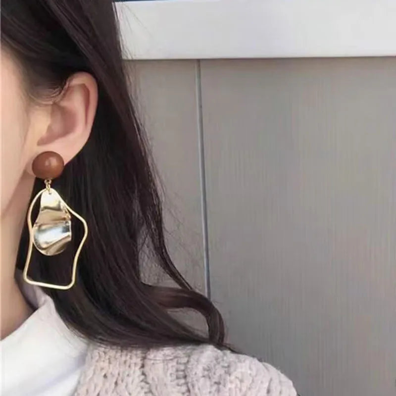 Vintage Geometry Irregular Eardrop Personality Asymmetry Dripping Oil Earrings for Women Fashion Daily Commuting Jewelry Gifts - Acros