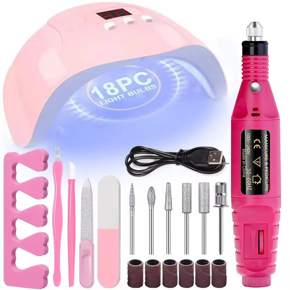 LINMANDA Professional USB Electric Nail Drill Polish File Kit with UV LED Nail Lamp Gel Manicure Dryer Lamp Acrylic Starter Set - Acros