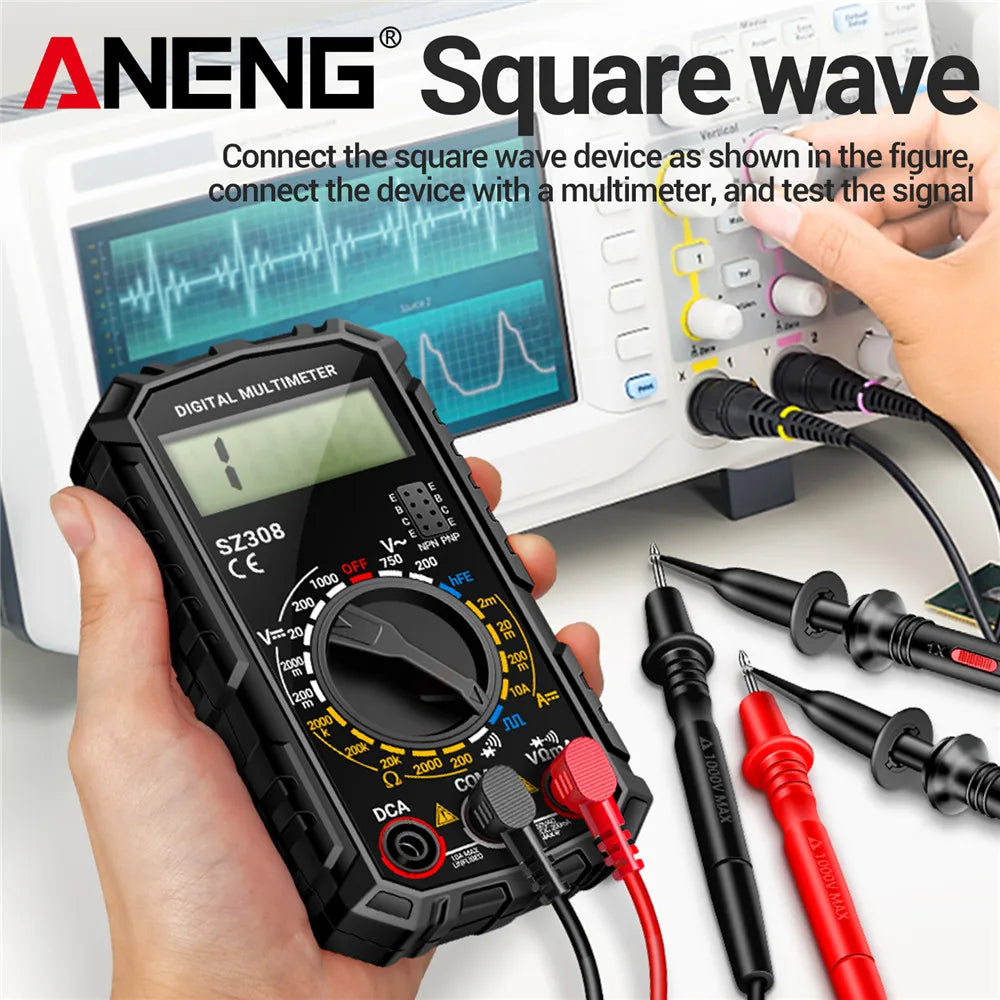 ANENG SZ308 Digital Multimeter   AC/DC Current Meter Voltage Resistance Meter Electrician LCD Backlight Ohm Square Wave Test - Acros