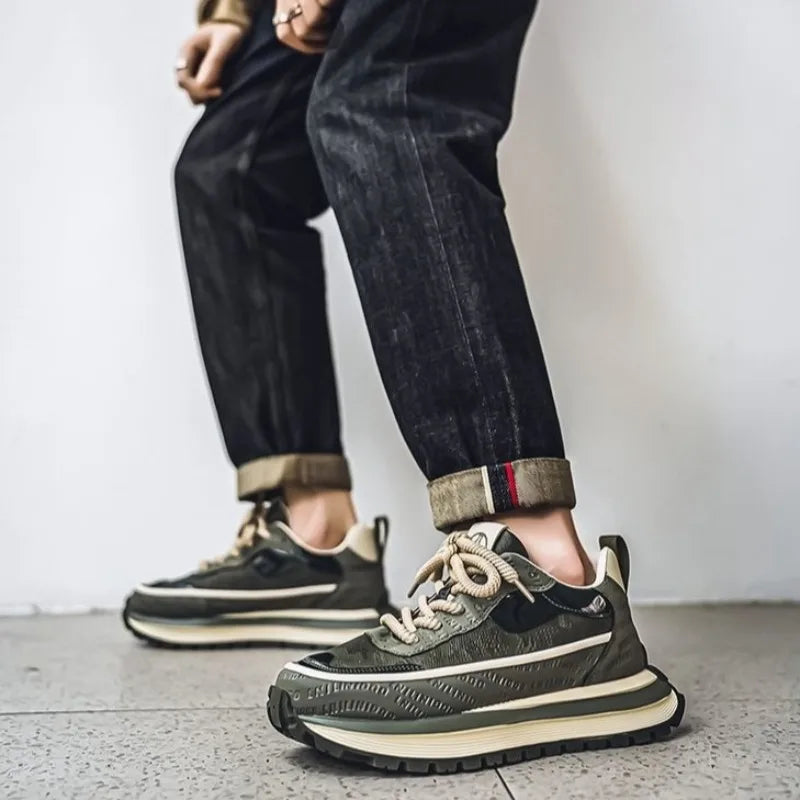 Ansoff men's trendy thick-soled breathable casual sneakers with soft soles, high-quality fashion sports shoes, black color.