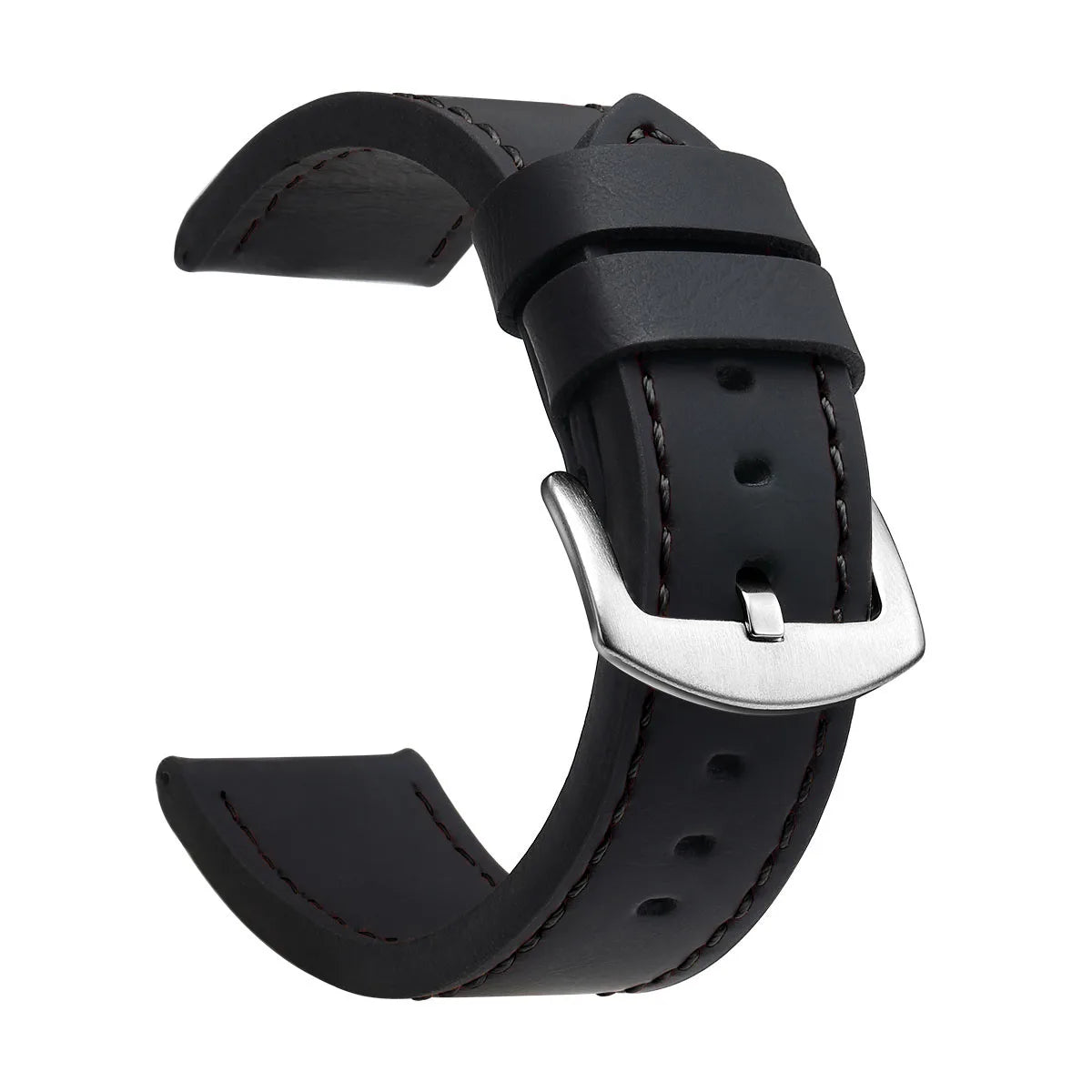 Ansoff SAMCO vintage leather watch band strap with stainless steel buckle, available in 18mm to 24mm sizes, for sport watches.