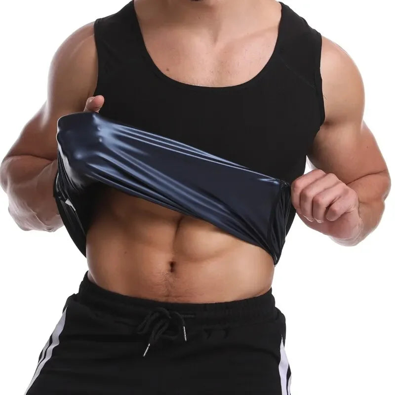 Men Sauna Sweat Vest and Short Sleeve Heat Trapping Shirt Sweat Body Shaper Waist Slimming Shapewear Workout Compression Shirt - Acros