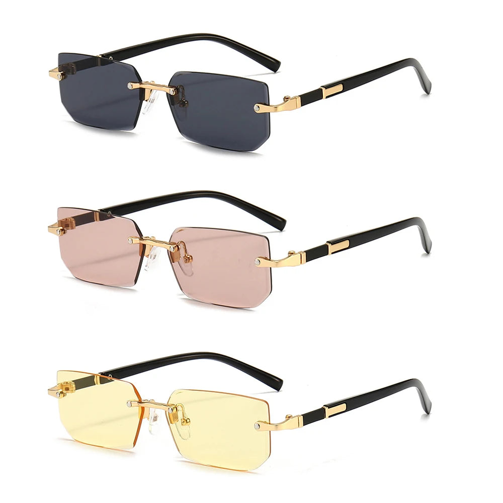Rimless Sunglasses Rectangle Fashion Popular Women Men Shades Small Square Sun Glasses For Female Male Summer Traveling Oculos - Acros
