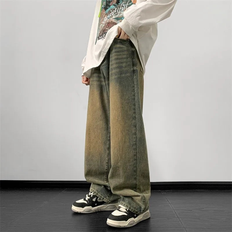 Jeans men Wide Leg Jeans Male Loose Straight Denim Pants 2025 Autumn Harajuku Vintage Blue Jean Trouser Streetwear Clothes