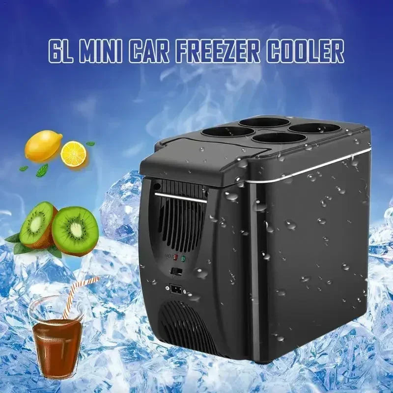 Ansoff portable 6L mini car refrigerator with DC plug-in cooler and freezer for fruits, compact thermoelectric 12V fridge.
