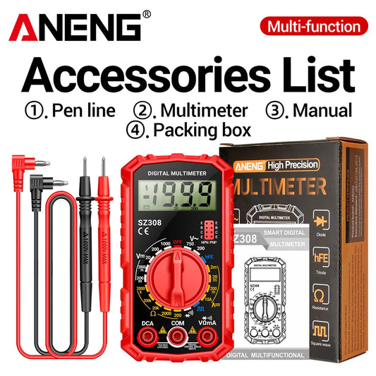 ANENG SZ308 Digital Multimeter   AC/DC Current Meter Voltage Resistance Meter Electrician LCD Backlight Ohm Square Wave Test - Acros
