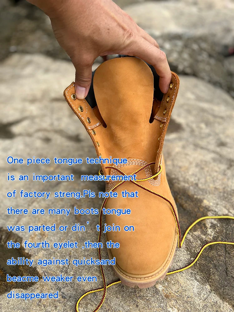 Men's Ansoff waterproof leather work boots with yellow outdoor hiking sole and casual design, suitable for outdoor and work activities.