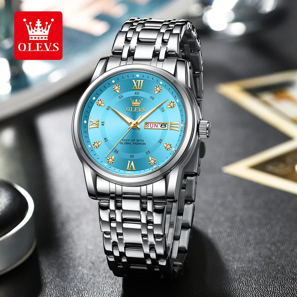 OLEVS Man Watches Original Waterproof Luminous Quartz Watch Week Date Watches For Man Gifts Box Steel Strap 5513 - Acros