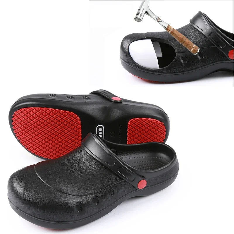 Steel Toe Safety Working Shoes Kitchen Restaurant Chef Shoes Industrial Work Nonslip Waterproof Rubber Sandals Big Size 3XL 4XL - Acros