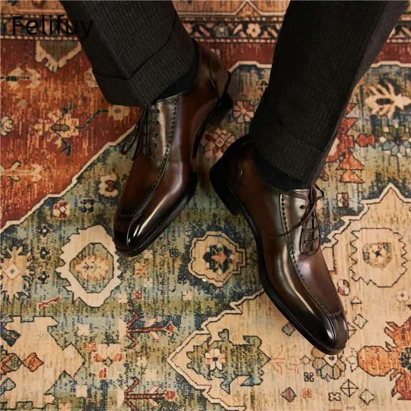 Black genuine leather Oxford shoes for men by Ansoff, featuring a luxury handmade British style, perfect for weddings and formal occasions.