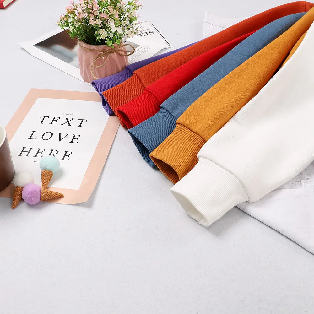 Woman Sweatshirt Casual Solid Color All-Match Clothing Loose Fashionable Pullovers Autumn Crewneck Warm  Female Hoodies - Acros