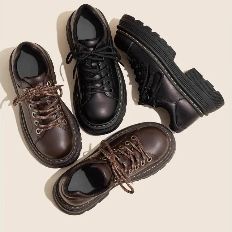 Ansoff women's derby shoes in British style with fur lining, round toe loafers, platform casual leather footwear, sneaker-inspired design