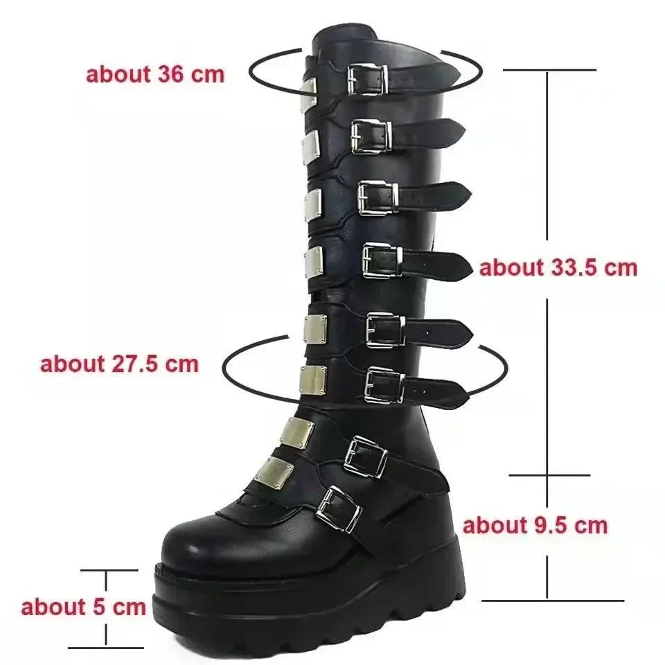 Gothic Shoes Platform Knee High Punk Black Sexy Motorcycles 2023 New Halloween Cosplay 2024 Shoes for Women Zapatos De Mujer - Acros