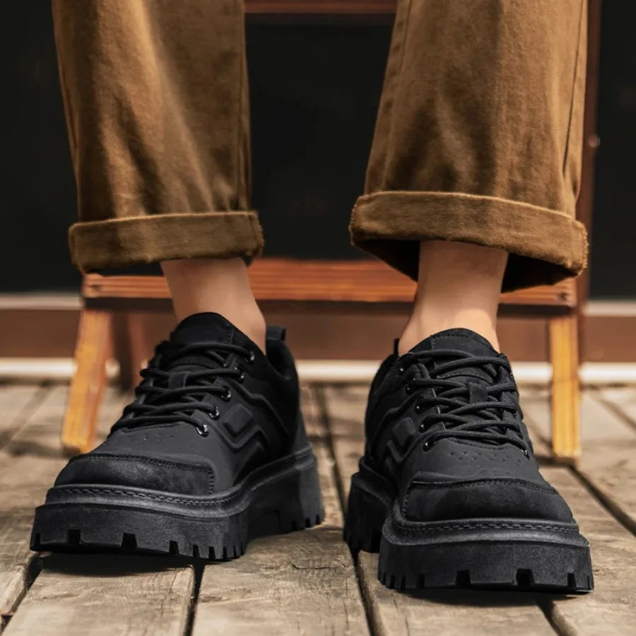 Ansoff men's 2026 autumn fashion work boots with chunky anti-slip soles, durable yellow combat boots, and height increase design.