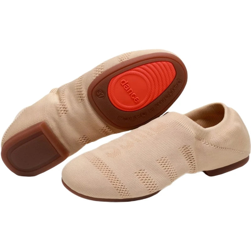 Ansoff women's knitted dance shoes with soft soles, low heels, suitable for ballet, jazz, ballroom, and Latin dance training.