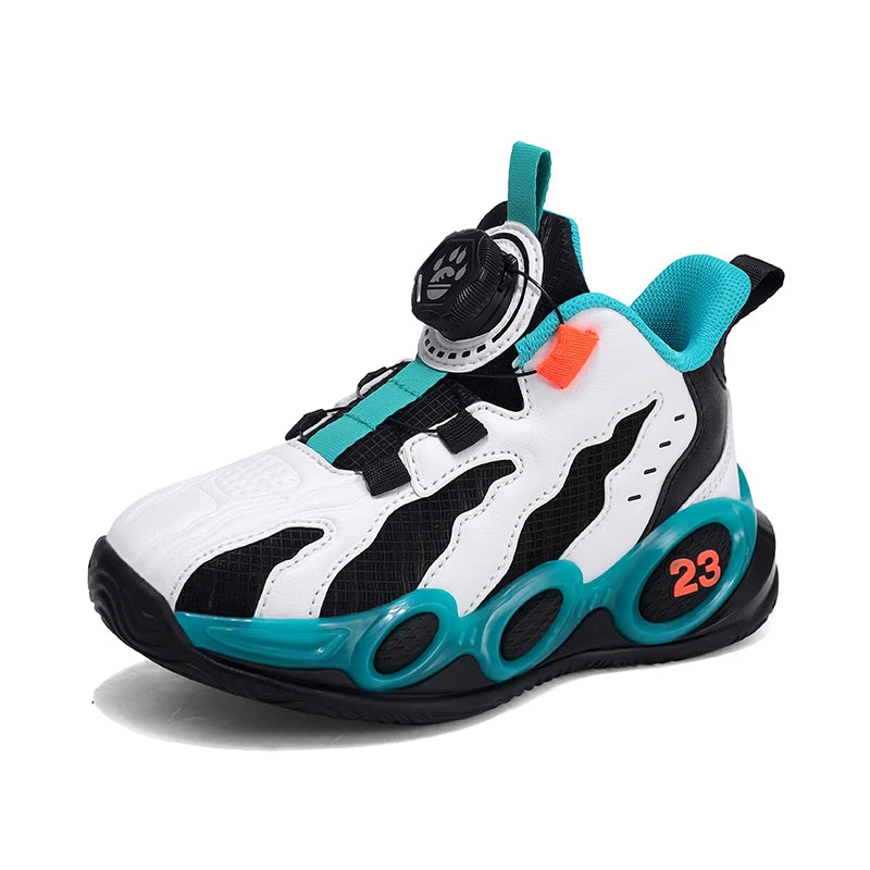 Ansoff kids' high-top fashion basketball shoes with PU leather, casual gym trainers for boys and girls, comfortable sports footwear