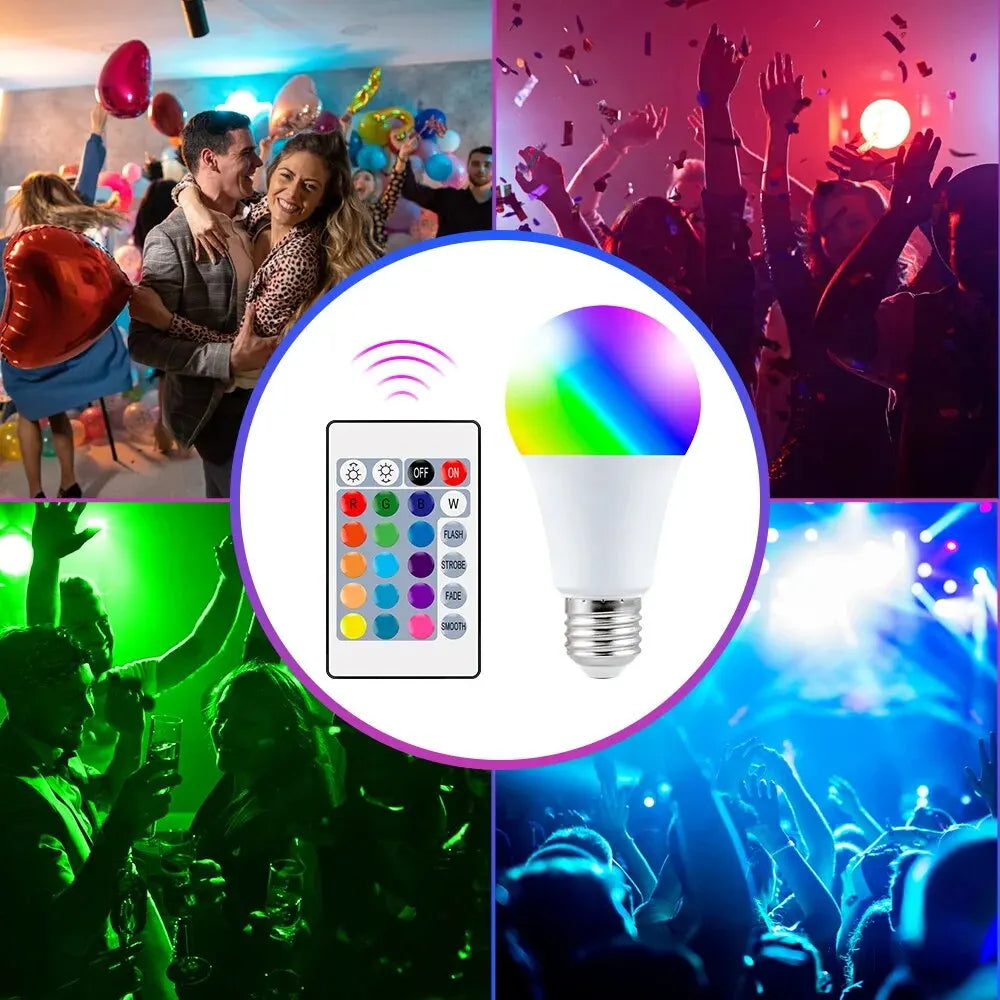 16 Colors RGB Bulb LED Multicolor Bulb E27 220V Household Lighting Dimmable 24 Key Remote Control Smart Lamp Atmosphere Light - Acros