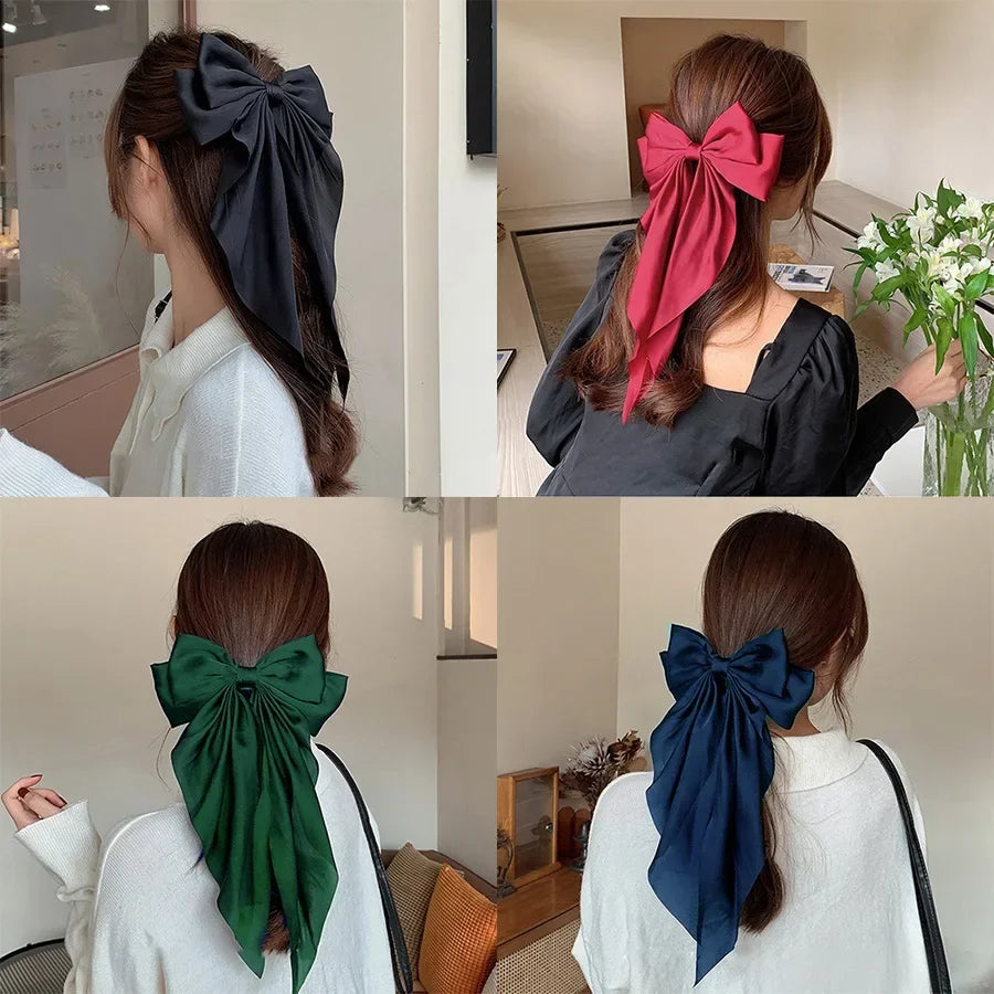 Ansoff Korean hair clips for women and girls, featuring large satin bowknot ribbon bows and spring clamps for stylish hair accessories.