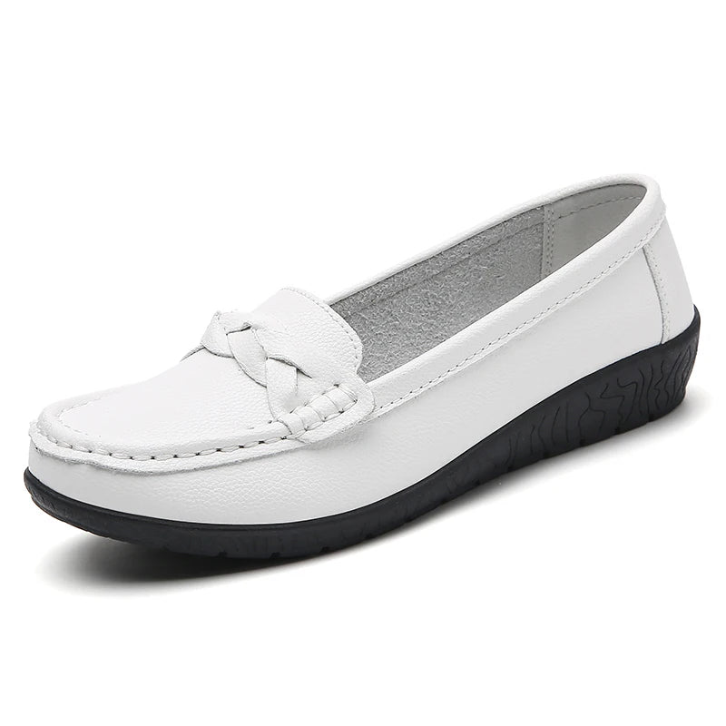 Shoes Women 2025 New Loafers Slip On Flats Leather Shoes Woman Comfortable Flat Shoes Women White Zapatos Mujer Women's Footwear - Acros