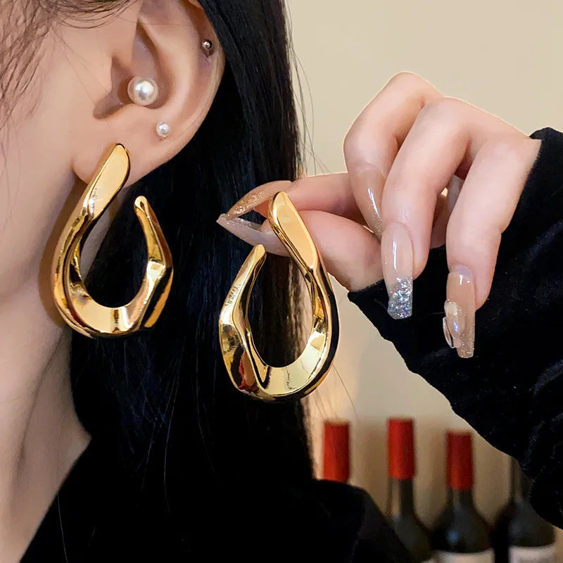 Vintage Geometry Irregular Eardrop Personality Asymmetry Dripping Oil Earrings for Women Fashion Daily Commuting Jewelry Gifts - Acros
