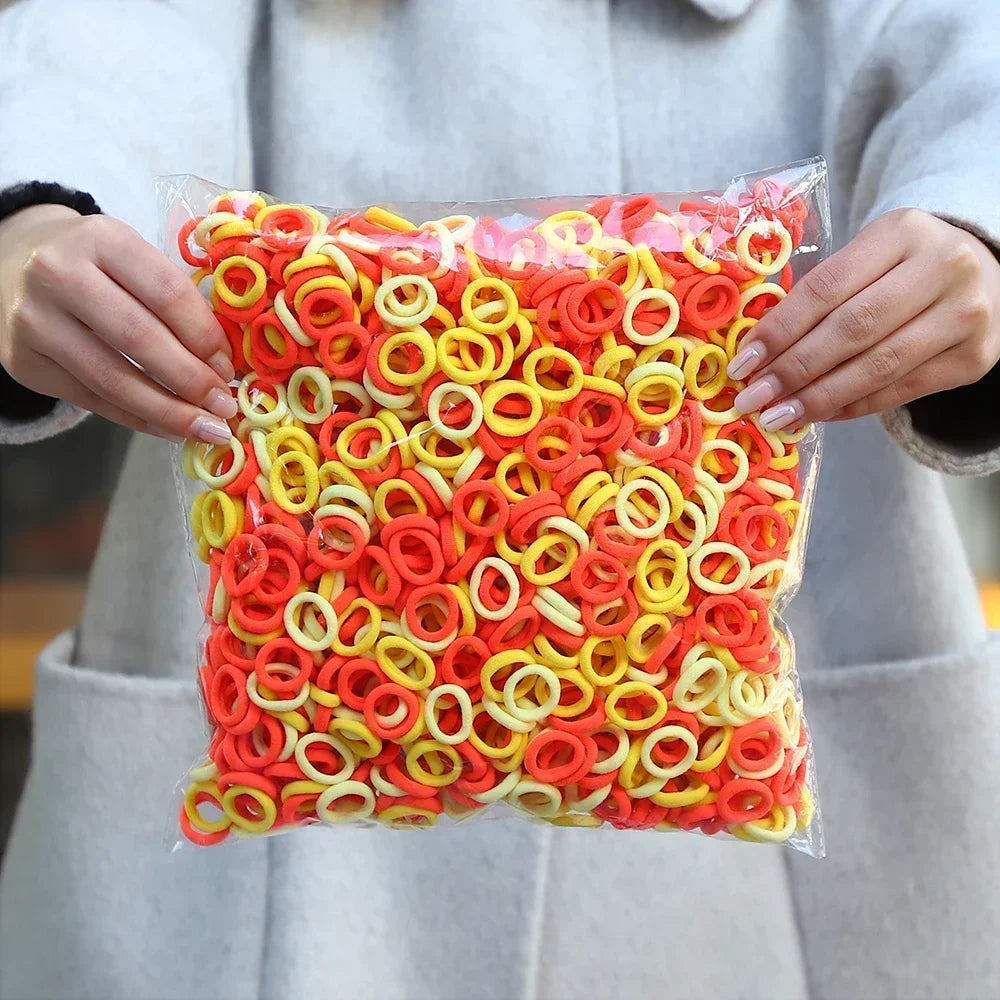 50Pcs/bag Colorful Basic Nylon Ealstic Hair Ties for Girls Ponytail Hold Scrunchie Rubber Band Kid Fashion Hair Accessories - Acros