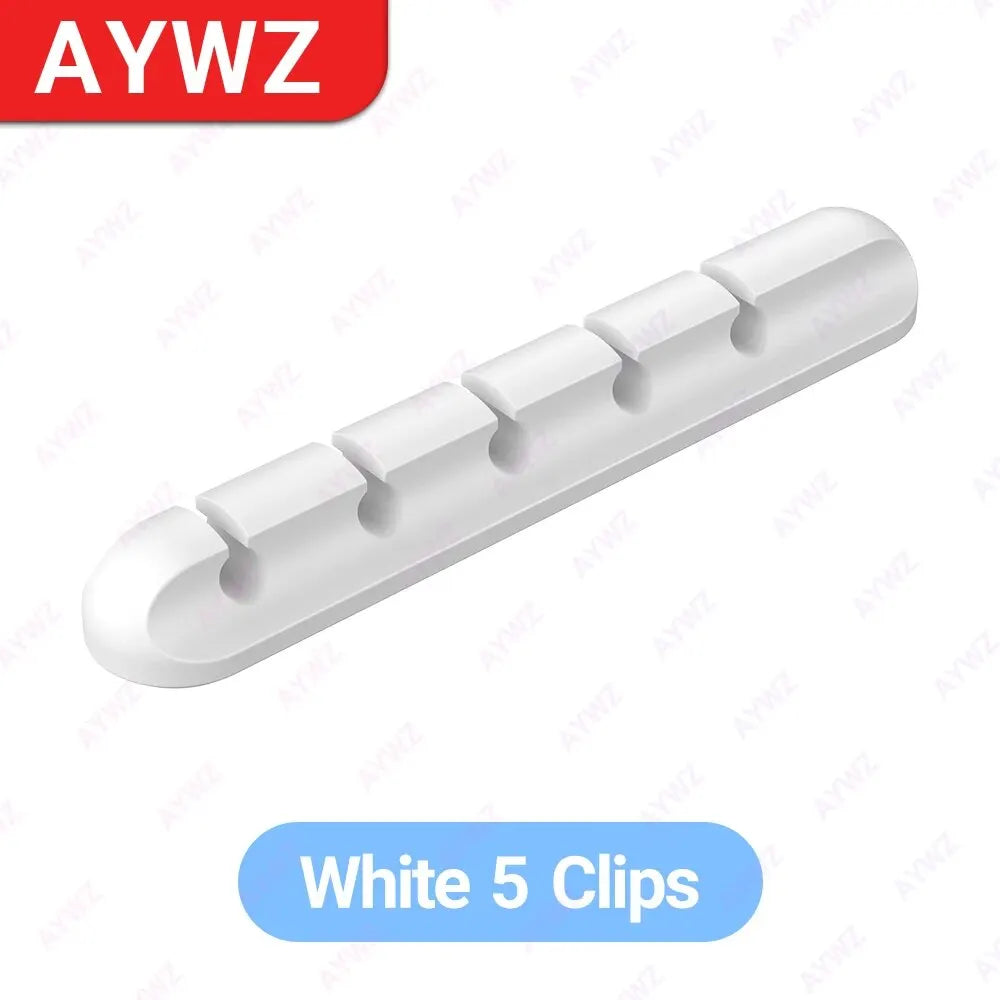 Ansoff adhesive cable holder clips for organizing USB charging cables, power cords, and mouse wires on a desktop or nightstand.