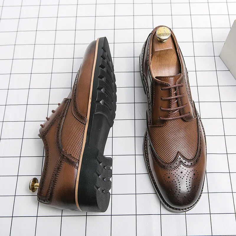Handmade men's Oxford shoes by Ansoff, wingtip leather brogue dress shoes in classic calfskin for formal business wear.