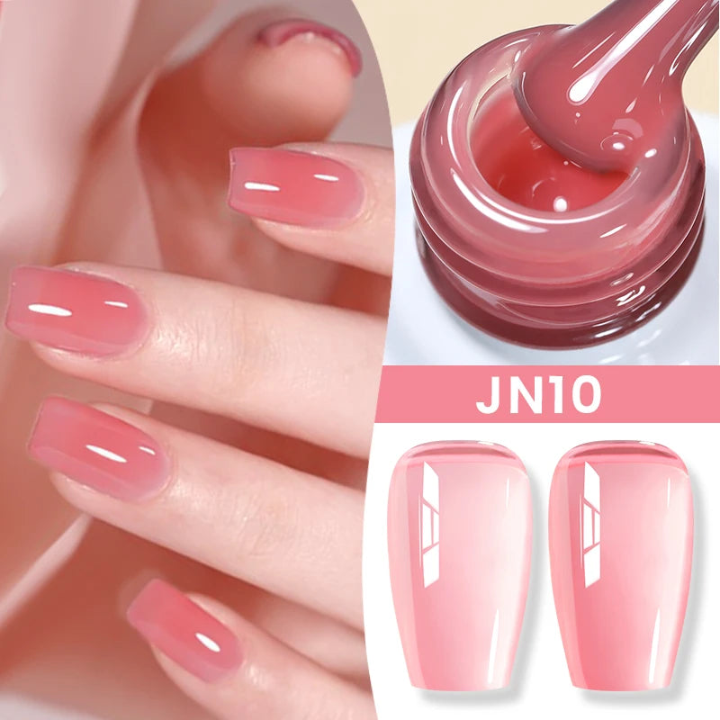 BORN PRETTY Jelly Nude Gel Nail Polish 10ml Light Pink Peach Translucent Color UV Light Cure Gel Varnish Nail Art DIY at Home - Acros