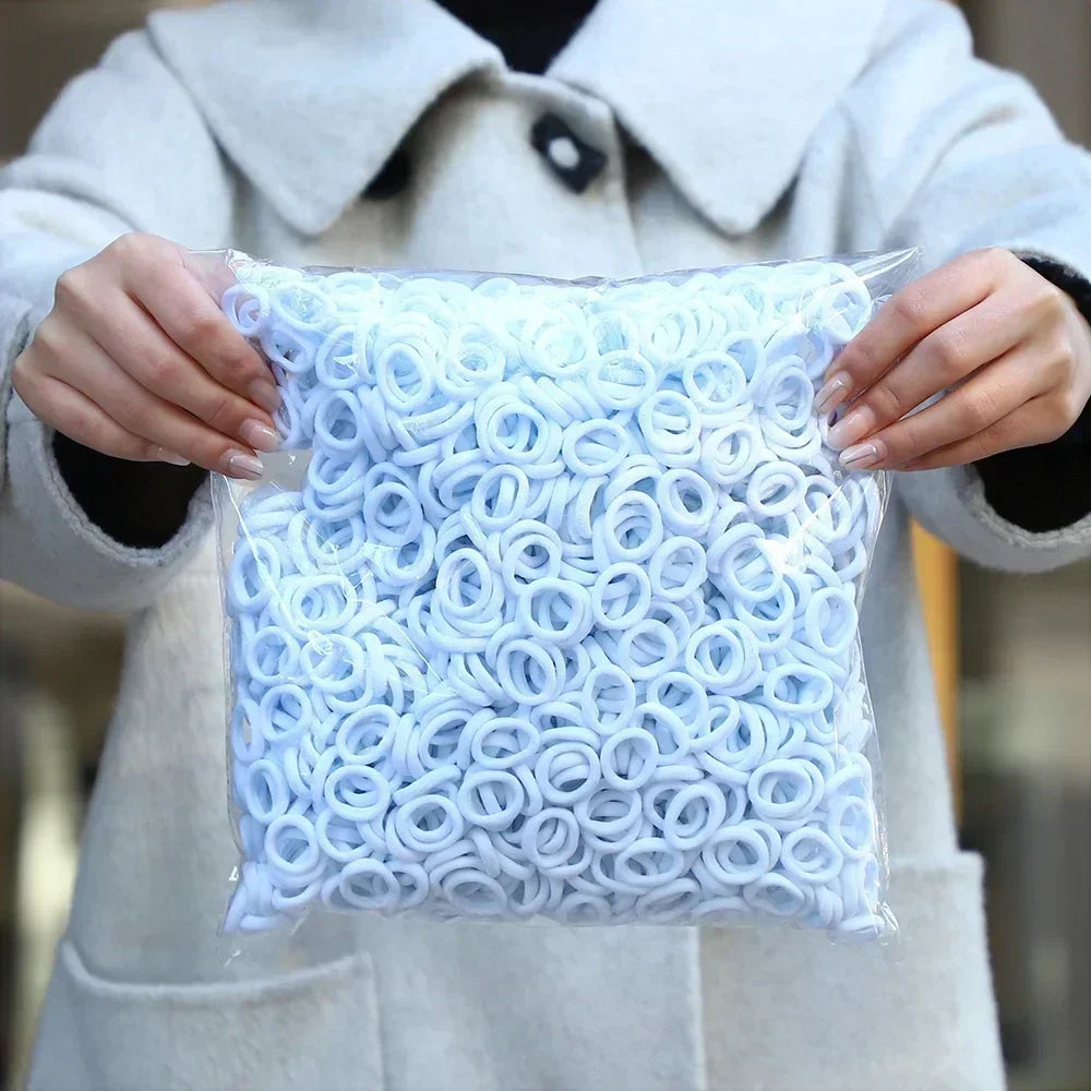 50Pcs/bag Colorful Basic Nylon Ealstic Hair Ties for Girls Ponytail Hold Scrunchie Rubber Band Kid Fashion Hair Accessories - Acros