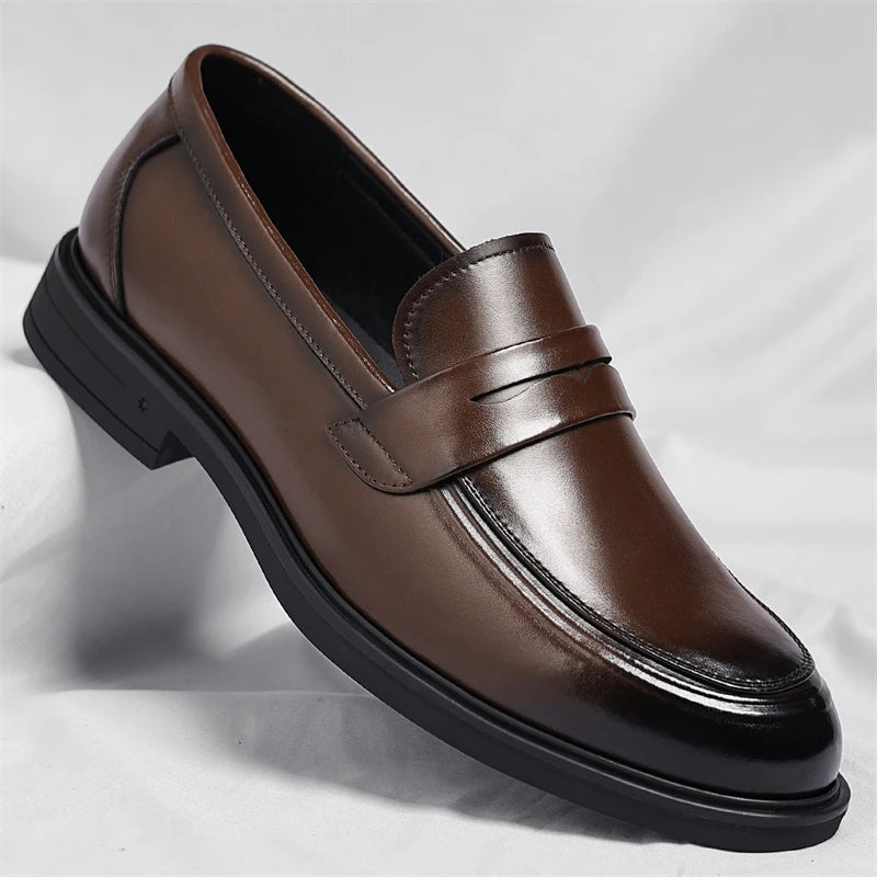 Men's Formal Leather Loafers Italian Style Slip-on  Stylish Elegant Business Shoes Comfortable Lightweight Office Dress Shoes - Acros