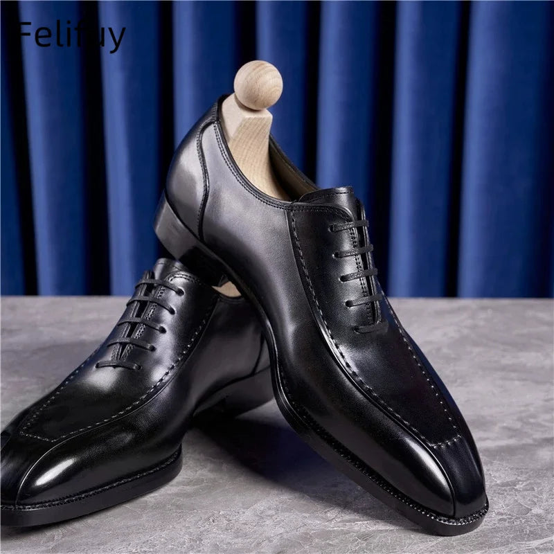 Ansoff men's genuine leather Oxford shoes in black, handcrafted British style, suitable for weddings and formal occasions.