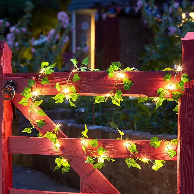 Flower Green Leaf String Lights Artificial Vine Fairy Lights Battery Powered Christmas Tree Garland Light for Weeding Home Decor - Acros