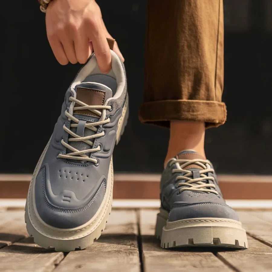 Ansoff men's autumn work boots with chunky anti-slip soles, durable yellow combat design, and height increase features.