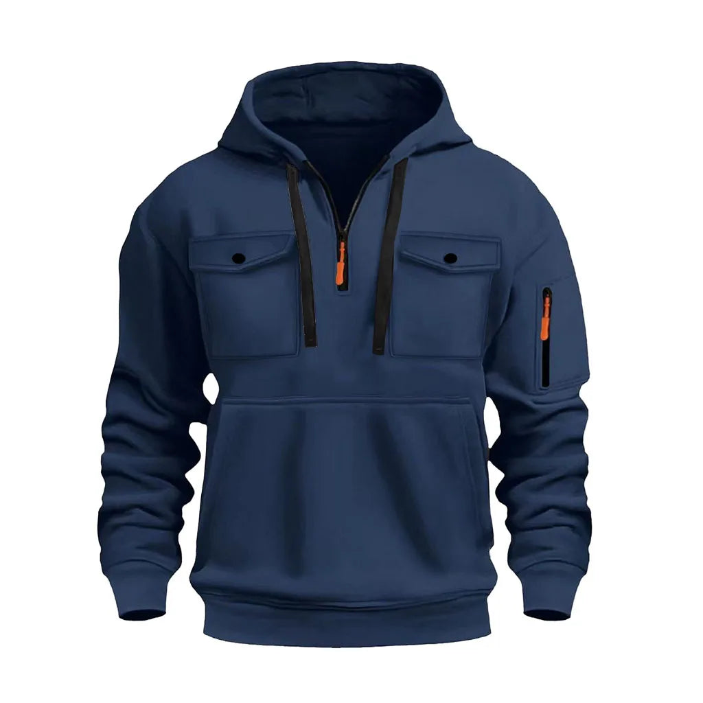 Men's hooded sweatshirt with long sleeves and zippered arms, featuring two pockets on the chest. Men's sportswear casual - Acros