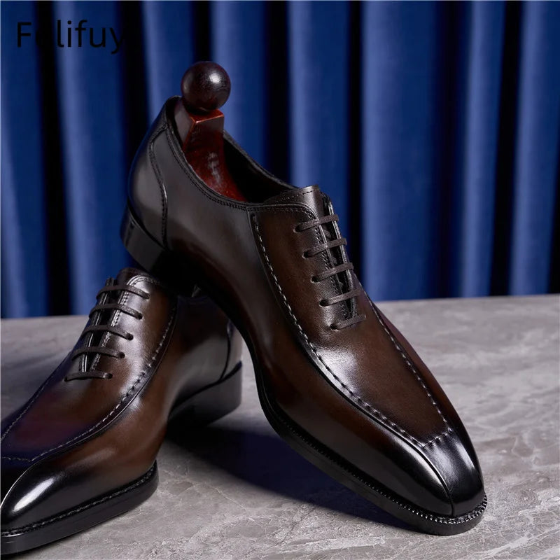 Black genuine leather Oxford shoes for men by Ansoff, handcrafted British style dress shoes for weddings and formal occasions.