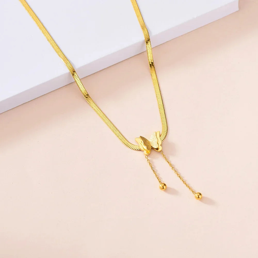 Vintage Butterfly Necklace Women Golden Stainless Steel Blade Snake Chains Aesthetic Charms Choker Women jewelry Gift To Mujer - Acros