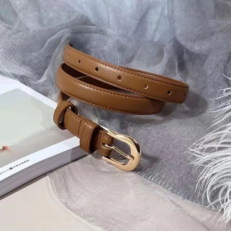 Belt Summer Brown Belt with Fine Matching Western Pants Simple and Versatile Belt 2024 New Fashion Decoration - Acros