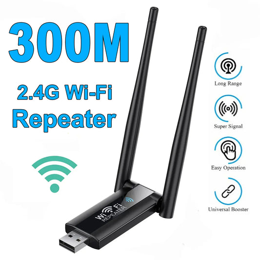 2.4G 300Mbps Wireless USB WiFi Repeater Extender WiFi Signal Amplifier Booster Long Range Wi-Fi Router Home Network Extension - Acros