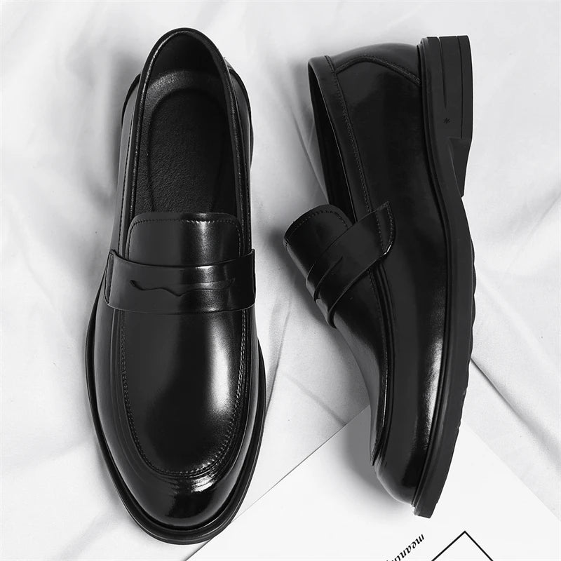 Men's Formal Leather Loafers Italian Style Slip-on  Stylish Elegant Business Shoes Comfortable Lightweight Office Dress Shoes - Acros
