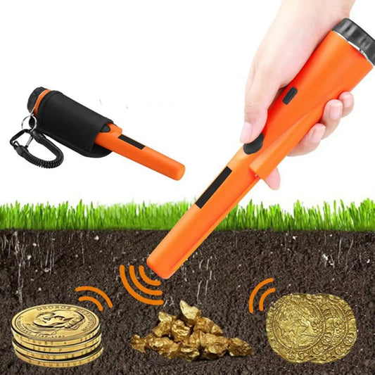 Ansoff professional metal detector with a handheld device for coin, gold, and treasure hunting in outdoor gardens.