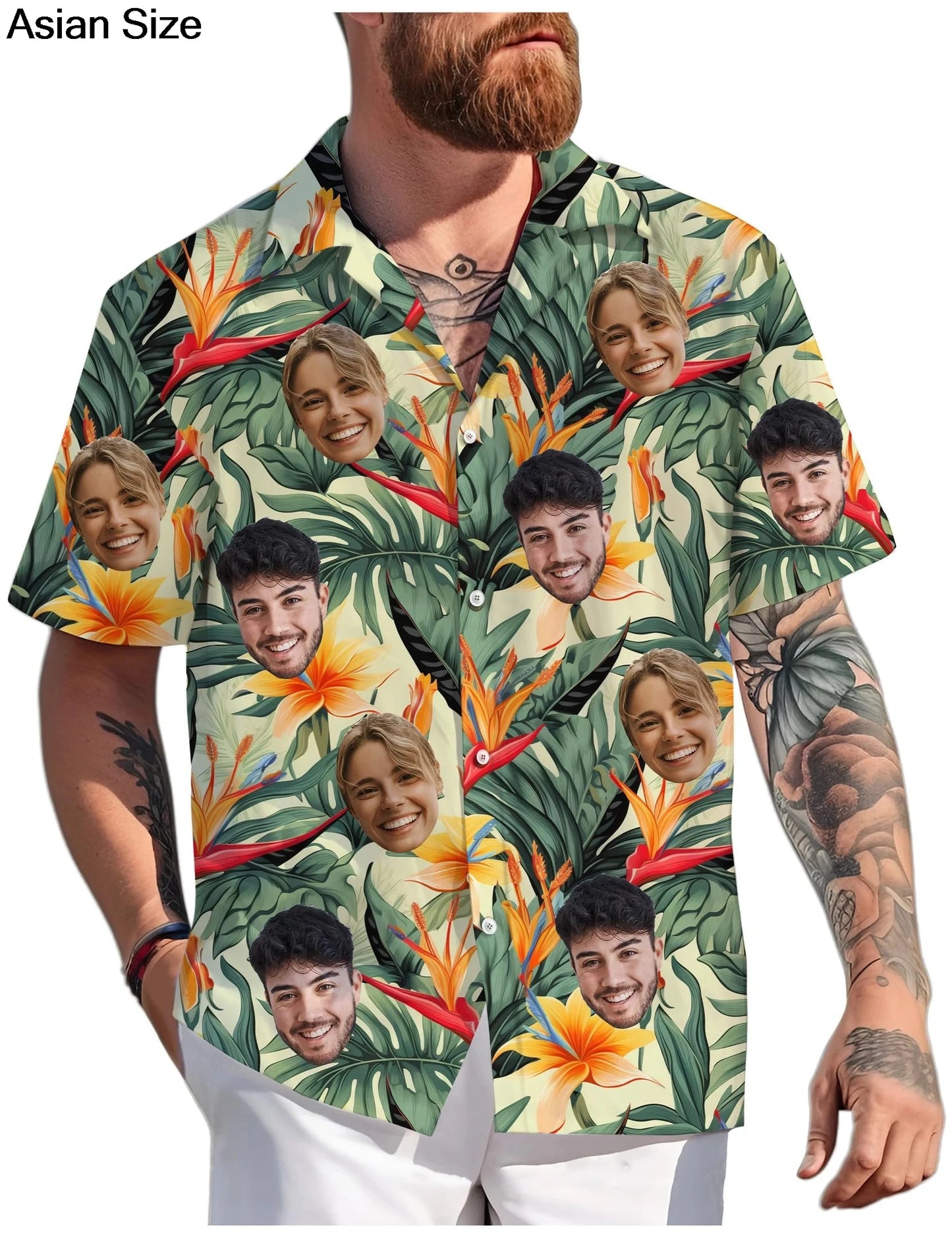 Custom Hawaiian shirt for women with face design, featuring fun personalized Hawaii gifts, unisex beach blouse by Ansoff.