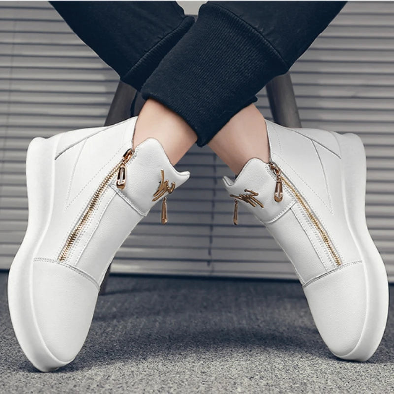 High Top Casual Shoes for Men Brand Ankle Boots Fashion White Men Skateboard Shoes Luxury Platform Sport Shoes Leather Men Boots - Acros