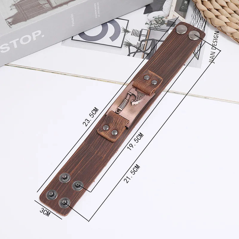 Ansoff VOQ retro Nordic Viking tomahawk leather bracelet with wide, adjustable punk bangle design for men