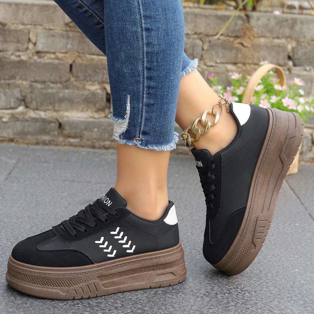 Ansoff women's round toe sports shoes with thick soles, slip-resistant outsole, stylish design for work and leisure.