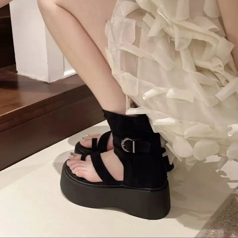 Ansoff fashionable women's platform short boots with heels, perfect for summer 2026, featuring a trendy Roman-inspired design.