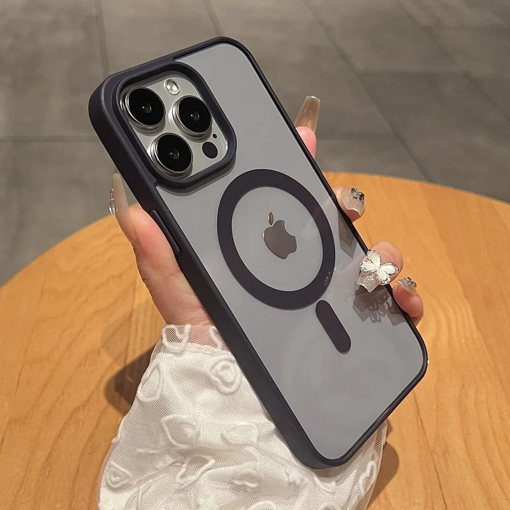 Matte Natural Titanium magnetic charging phone case for iPhone 16 15 14 13 12 11 Pro Max Plus Mini magsafe shockproof hard cover - Acros