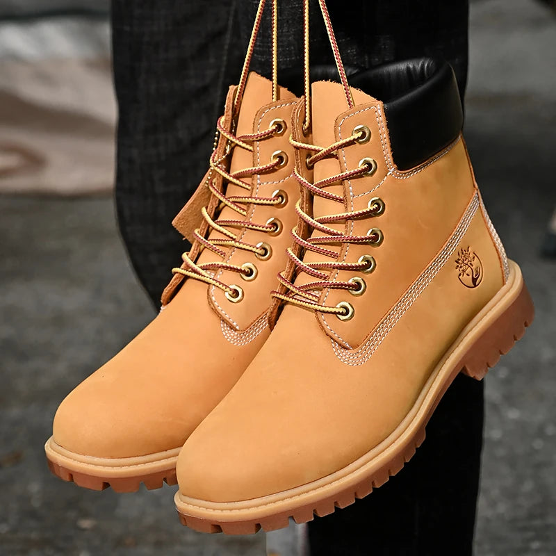 Ansoff men's high top walking shoes with winter velvet lining, anti-slip soles, lace-up design, suitable for outdoor sports and leisure.