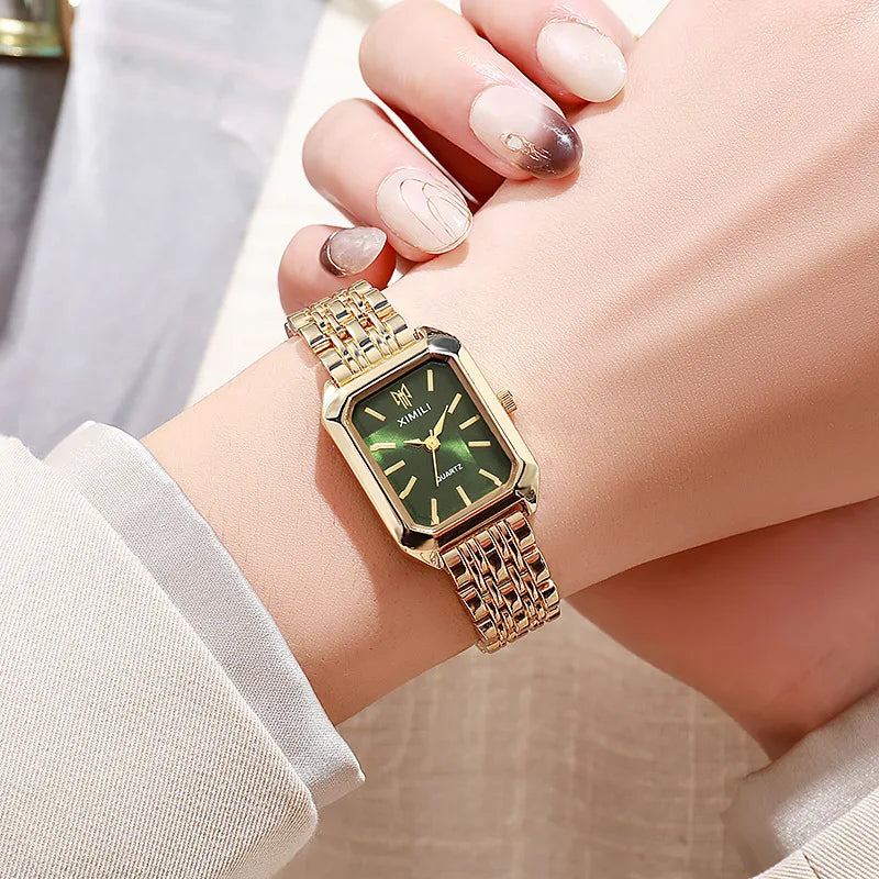 Women Watches Business Luxury Ladies Fashion Quartz Watch Simple Scale Square Quality Gold Plated Stainless Steel Folding Clock - Acros