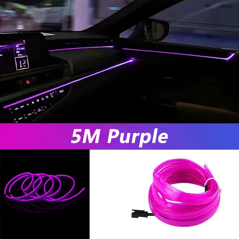 5M Car Interior Led Strip Light Neon EL Wiring Decorative Lamp For Auto DIY Flexible Ambient Light USB Party Atmosphere Diode - Acros